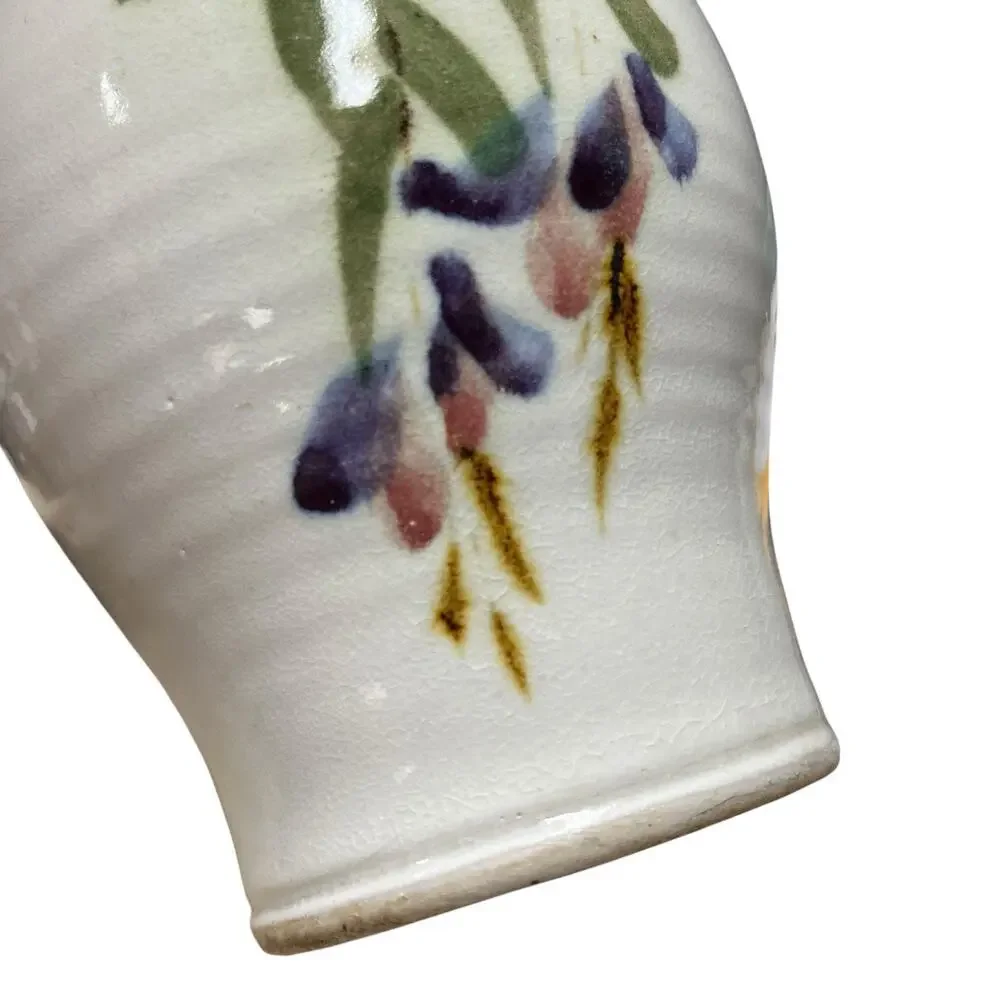 Vase Art Pottery Abstract Floral Stoneware Vintage Volup Handmade Flower Fairy